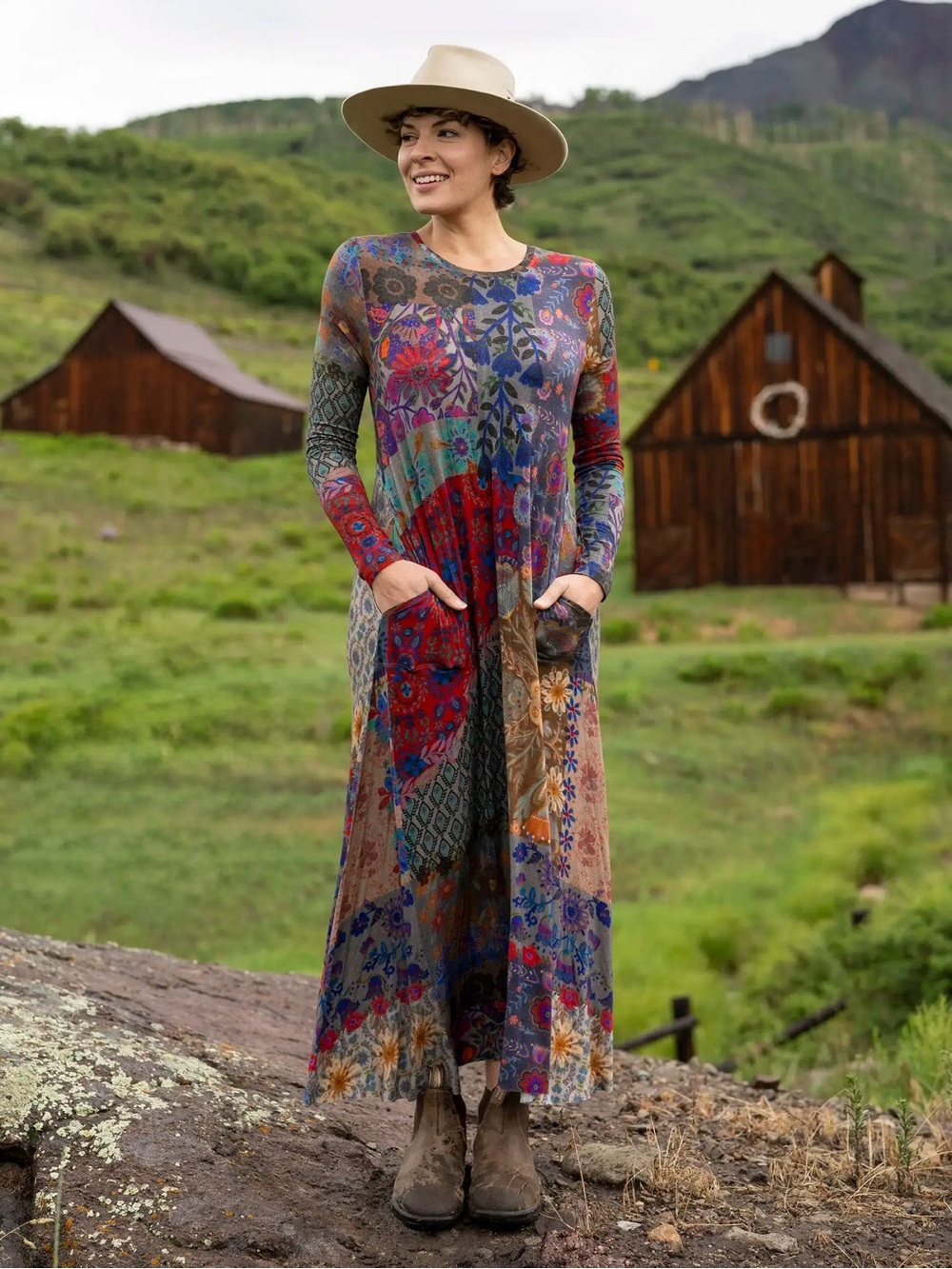 NATURAL LIFE Stevie "ButterSoft" Knit Maxi Dress BLUE PATCHWORK